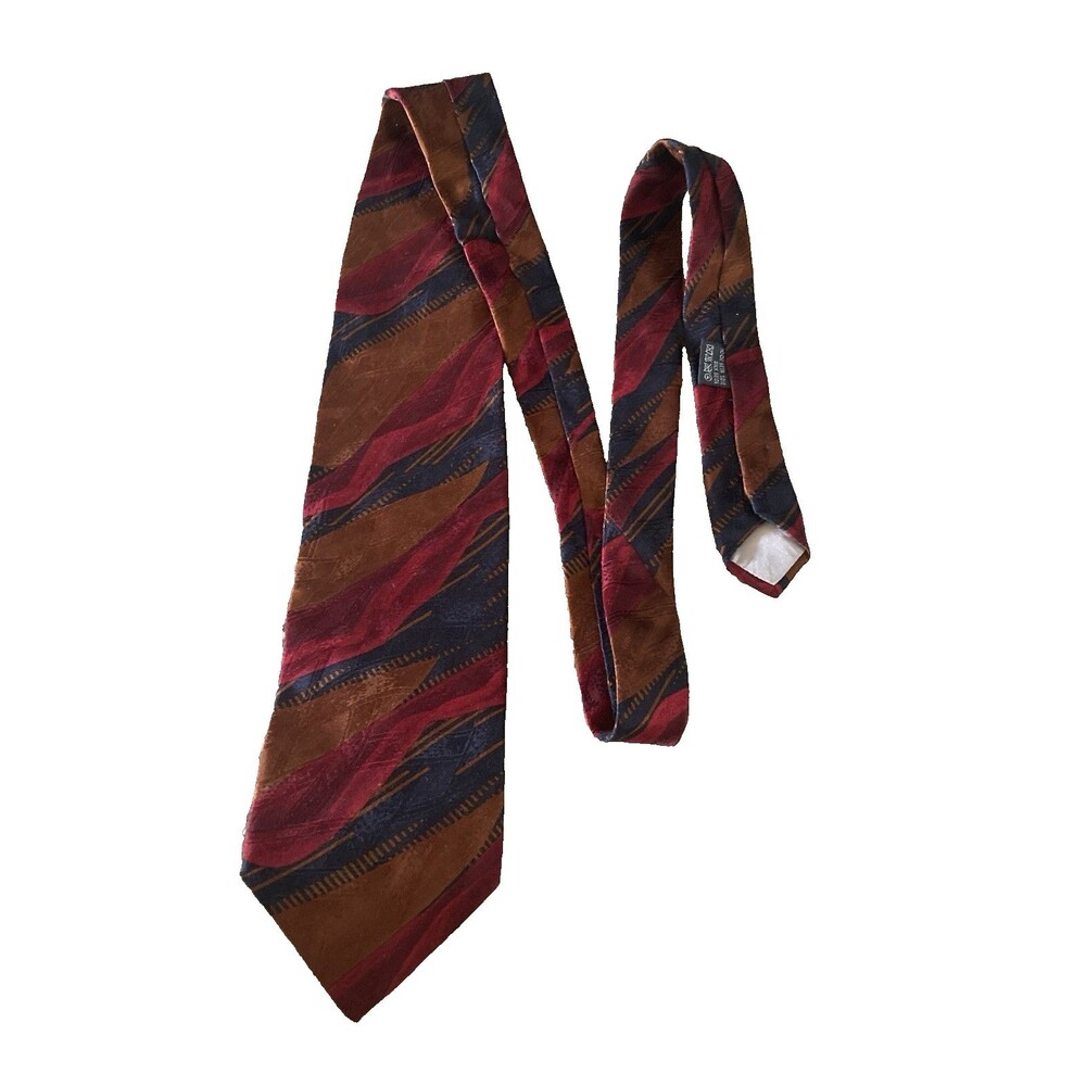 Canali Milano 100% Silk Geometric Jacquard Tie – Italian Burgundy,Copper & Black